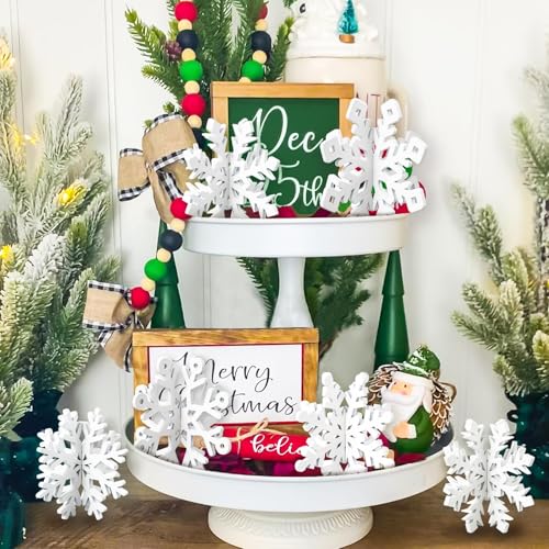 Wooden Snowflake Decoration, 3D White Christmas Table Decoration, Set of 12 - color: White, size: 12 set
