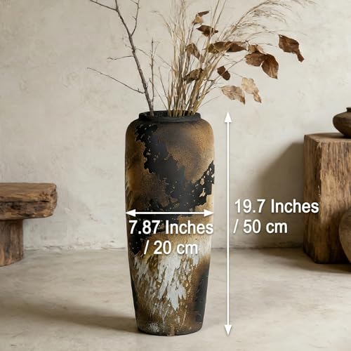Black Rustic Ceramic Floor Vase, 19.7 Inch, Large Farmhouse Decor - size: 19.7 Inch