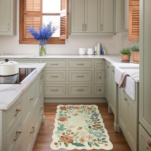 Lahome Floral Small Rug, 2X3 Kitchen Rugs Non Slip Washable Rug Ultra-Thin - color: Beige, size: 2' x 3'(Rectangular)