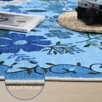 Rugcomf Runner Rug 2x6 Washable, Blue - color: Blue, size: 2' x 6' (Rectangular)
