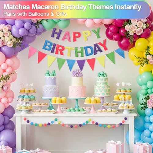 Pre-Strung Felt Happy Birthday Banner Pastel Garland Set - color: Macaron