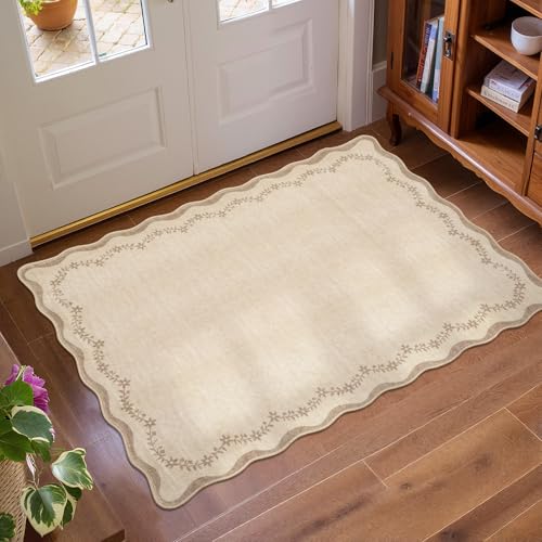 GarveeHome Scalloped Entryway Rug 2x3 Jute Washable Front Door Entry Rug - color: Jute, size: 2' x 3' (Rectangular)
