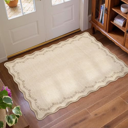 GarveeHome Scalloped Entryway Rug 2x3 Jute Washable Front Door Entry Rug - color: Jute, size: 2' x 3' (Rectangular)