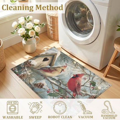 Red Cardinal Bird Bath Mat Rug, Door Mat Doormat Entrance Non-Slip Bathroom Rugs for Entryway Bathroom Kitchen 17 x 30 Inch - color: Red Cardinal Bird