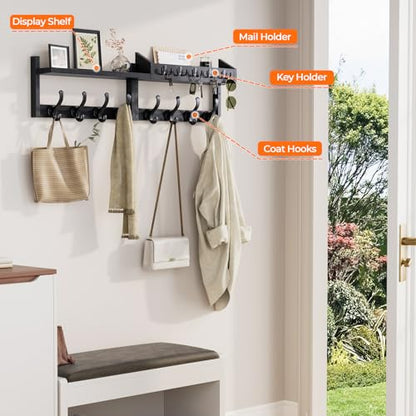 Evermagin 35" Coat Rack Wall Mount with Shelf for Entryway, Black - color: Black, size: 35 inch