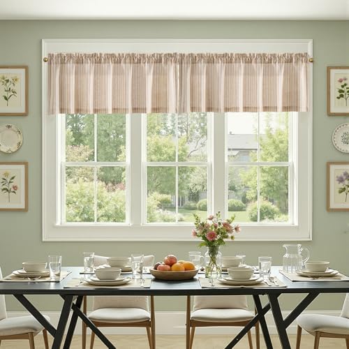 jinchan Linen Boxter Stripe Valances for Window 50 x 16 inch, Tan,1 Panel - color: Boxter Stripe | Tan on Linen, size: 50"W x 16"L (Pack of 1)