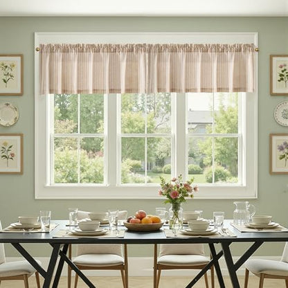 jinchan Linen Boxter Stripe Valances for Window 50 x 16 inch, Tan,1 Panel - color: Boxter Stripe | Tan on Linen, size: 50"W x 16"L (Pack of 1)