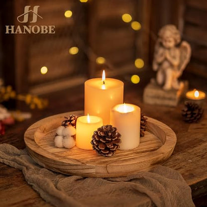 Hanobe Wooden Decortaive 커피 테이블 트레이, 원형 캔들 홀더 센터피스 - color: 라이트 번트 우드