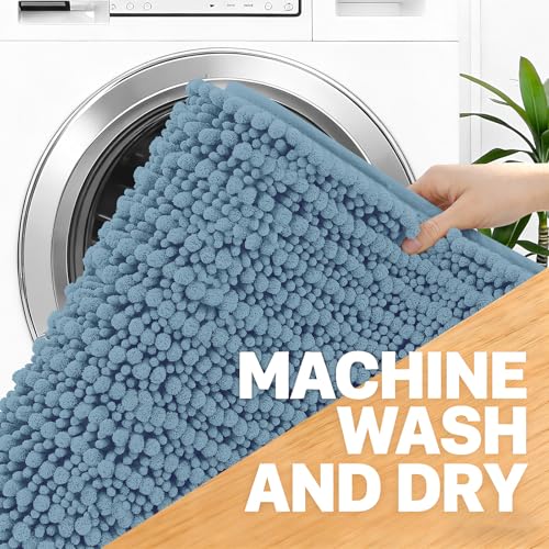 OLANLY Large Bathroom Rugs 40x32, Thick Soft Absorbent Chenille Bath Rugs - color: Airy Blue, size: 40" x 32"