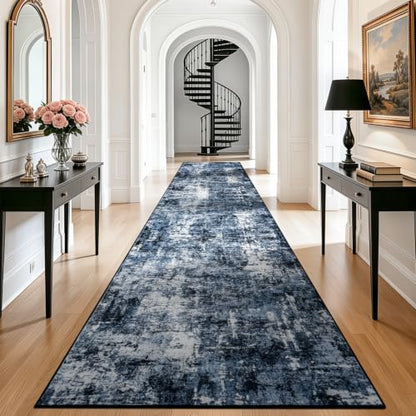 Rugflix 3x16 Runner Rug for Hallway, Washable Navy Blue Long Runners - color: 01-ocean Blue, size: 3' x 16' (Runner)