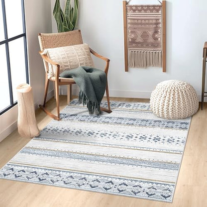3x5 Washable Area Rugs for Living Room Boho Bathroom Rug Blue/Brown - color: Blue/Brown, size: 3' x 5' (Rectangular)