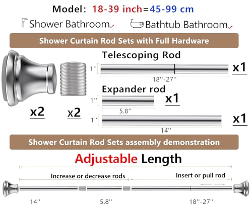 Chrome Tension Shower Curtain Rod – Adjustable 18-39 Inches, Fits 20-38 Inch Spaces, No Drill Rust Resistant Spring Rod for Bathroom, Kitchen, Bedroom, Balcony - color: Chrome, size: 18-39 inch