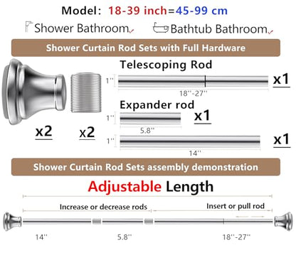 Chrome Tension Shower Curtain Rod – Adjustable 18-39 Inches, Fits 20-38 Inch Spaces, No Drill Rust Resistant Spring Rod for Bathroom, Kitchen, Bedroom, Balcony - color: Chrome, size: 18-39 inch