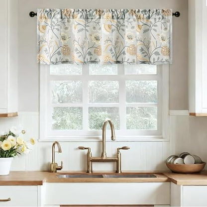 Leeva Floral Kitchen Valance, Linen Textured, 60 x 18, Rod Pocket, 1 Panel - color: *M11, size: 60"W x 18"L (Pack of 1)