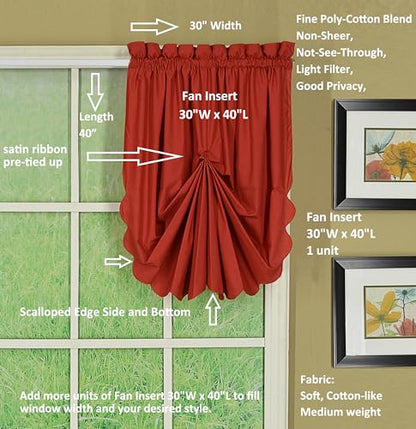 Today's Curtain, Orleans Scallop Curtain, Brick Red Fan Insert, 30" W x 40" L, Brick Red - color: Brick Red, size: 30"W x 40"L (Pack of 1)