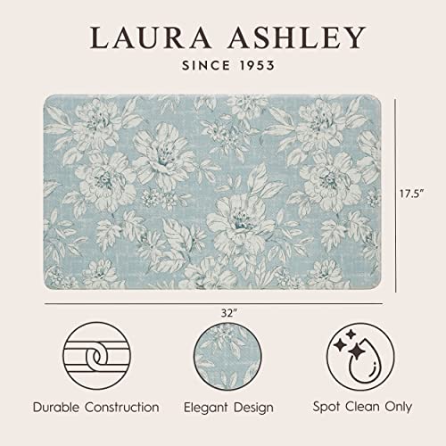 Laura Ashley - Anti-Fatigue Kitchen Mat, Iris Floral Design, Stain, Water & Fade Resistant, Cooking & Standing Relief, Non-Slip Backing, Measures 17.5" x 32", Light Blue Iris - color: Light Blue / Gray, size: 32"L x 17.5"W x 0.47"Th
