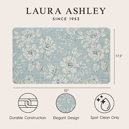 Laura Ashley - Anti-Fatigue Kitchen Mat, Iris Floral Design, Stain, Water & Fade Resistant, Cooking & Standing Relief, Non-Slip Backing, Measures 17.5" x 32", Light Blue Iris - color: Light Blue / Gray, size: 32"L x 17.5"W x 0.47"Th
