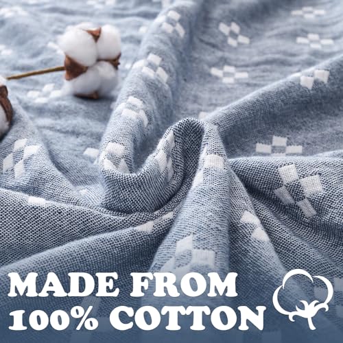 jinchan 100% Cotton Muslin Blanket Twin Boho Throw Blanket 60x80 Denim Blue - color: B. Cross Blue, size: 60"x80"