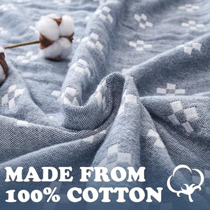 jinchan 100% Cotton Muslin Blanket Twin Boho Throw Blanket 60x80 Denim Blue - color: B. Cross Blue, size: 60"x80"