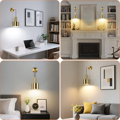 VerRon Rechargeable Wireless Battery Operated Wall Sconces Set of Two - color: Gold & Gold, size: Rechargeable Battery Powered