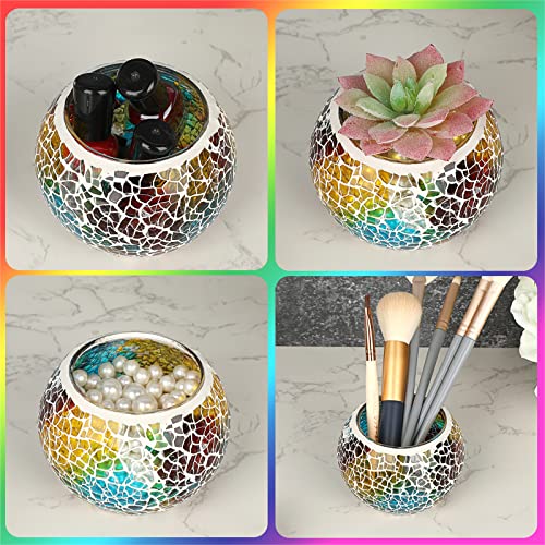 OwnMy 3PCS Mosaic Glass Tea Light Holders Round Bowl Votive Candle Holders - color: Rainbow