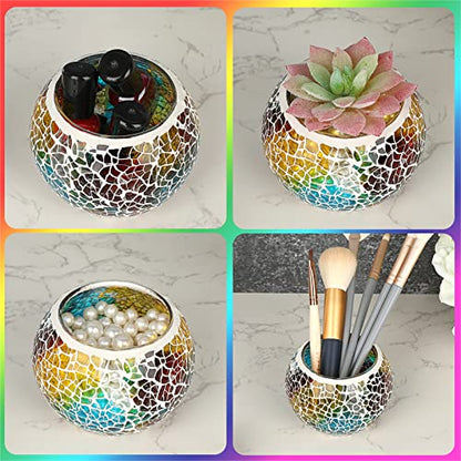 OwnMy 3PCS Mosaic Glass Tea Light Holders Round Bowl Votive Candle Holders - color: Rainbow