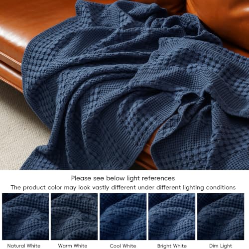 PHF Lightweight 100% Cotton Waffle Throw Blanket for Couch, Blue Sapphire - color: 06 Blue Sapphire, size: Throw(50"x60")