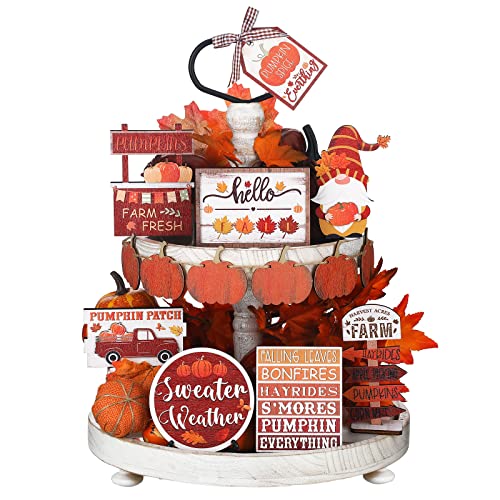 13 Pcs Fall Thanksgiving Tiered Tray Decor Pumpkin Maple Gnome Wooden Signs