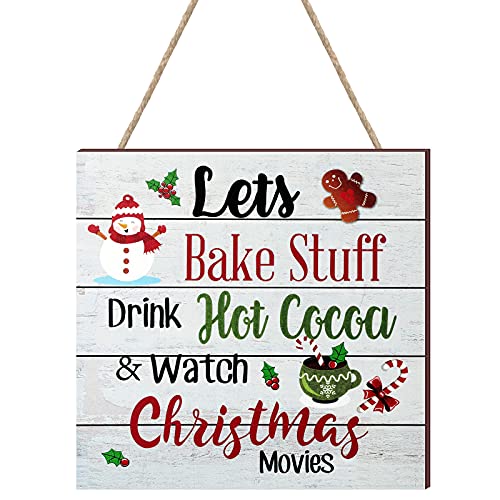 Blulu Christmas Wooden Sign Hot Cocoa Baking Quote Hanging Plaque,Classic - color: Wood