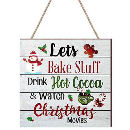 Blulu Christmas Wooden Sign Hot Cocoa Baking Quote Hanging Plaque,Classic - color: Wood