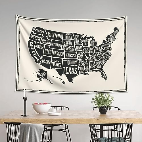 mutakin Us Map Tapestry Wall Hanging Aesthetic For Bedroom Living Room Dorm 60 x 40 in - color: Black2