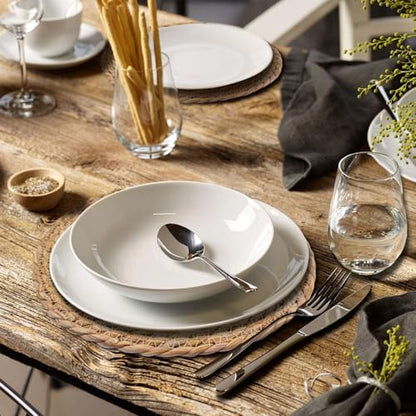 Round Woven Placemats Set of 6, with 72 Inches Long Farmhouse Macrame Table Runner Burlap Cotton Linen Table Runners Chargers for Dinner Plates, Beige & Brown - color: Beige & Brown, size: 12 x 72 Inches, 6Pcs Round