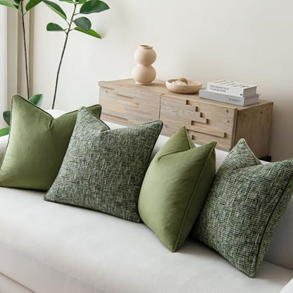 a moment Dark Green 4 Pack Throw Pillow Covers - Chenille & Velvet Set with Piping, Farmhouse Textured Design Cushion Cases for Couch Sofa Bed (20x20 Inch, No Insert) - color: Dark Green, size: 20" x 20" (Pack of 4)