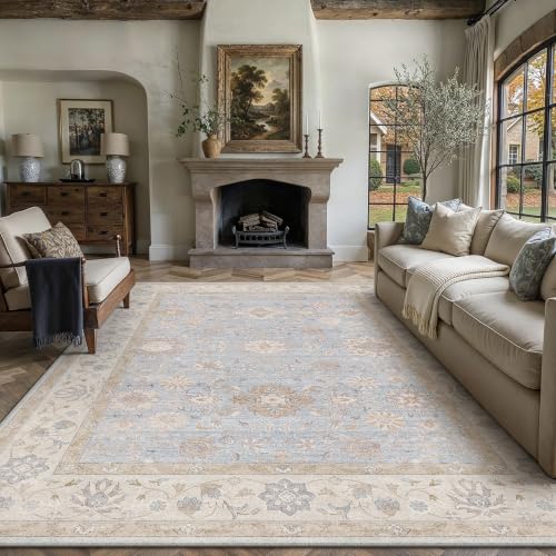 9x12 Washable Living Room Area Rug Beige Vintage Netural Carpet - color: Blue, size: 9' x 12' (Rectangular)