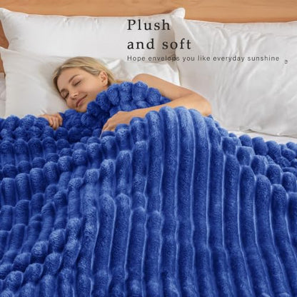 Exclusivo Mezcla Striped Fleece Throw Blanket for Couch, Sofa, Bed, 50"x60" - color: Cobalt Blue, size: Throw ( 50x60 IN )