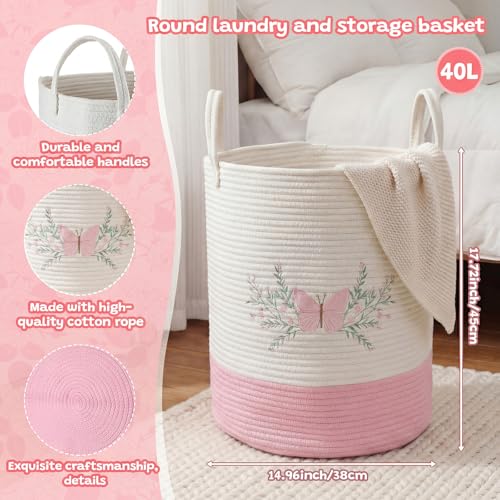 Honeydak Pink Butterfly Laundry Basket Hamper Coquette Laundry Basket - style: Butterfly