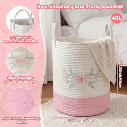Honeydak Pink Butterfly Laundry Basket Hamper Coquette Laundry Basket - style: Butterfly