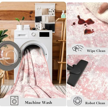 Macgace Washable Abstract Area Rug for Entryway, 2x3 Small Rugs Pink - color: Blush Pink, size: 2' x 3' (Rectangular)