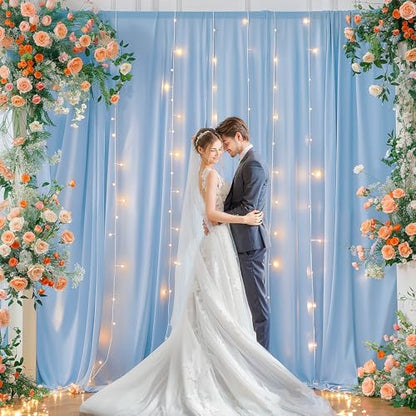10 x 10 Baby Blue Backdrop Curtains with Lights String for Party - color: Baby Blue, size: W5' x H10'(2 panels)