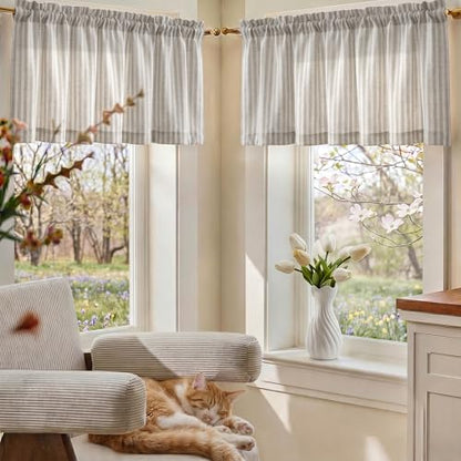 jinchan Linen Boxter Stripe Valances for Window 16 inch,Taupe Grey,1 Panel - color: Boxter Stripe | Taupe Grey on Linen, size: 50"W x 16"L (Pack of 1)