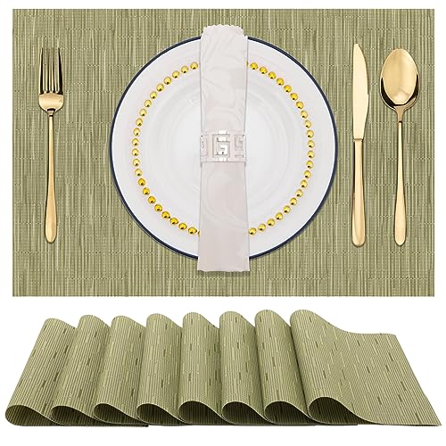 Winknowl Placemats Set of 8, Washable Vinyl Woven Place Mats Indoor and Outdoor Heat Stain and Water Resistant Elegant Plastic Table Mats for Kitchen Dining Table (Green) - color: Bamboo Green, size: Set of 8