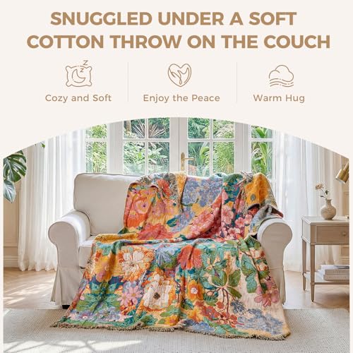 LUTBM Boho Throw Blanket for Bed 60"x80", All Season Cotton Couch Blankets - color: Countryside, size: 60"×80"