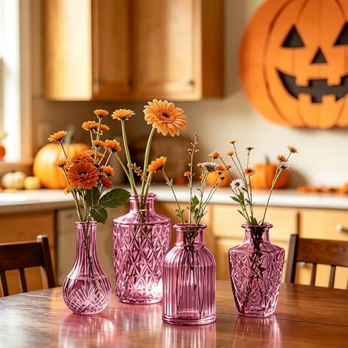 Glass Bud Vases in Bulk Small Mini Dark Purple Vase for Flowers 17pc - color: Dark Purple