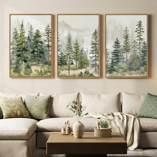 Large Framed Green Forest Landscape Wall Art for Living Room, 24x36 Inch - color: Green Green White, size: 24" W x 36" H x 3Pcs