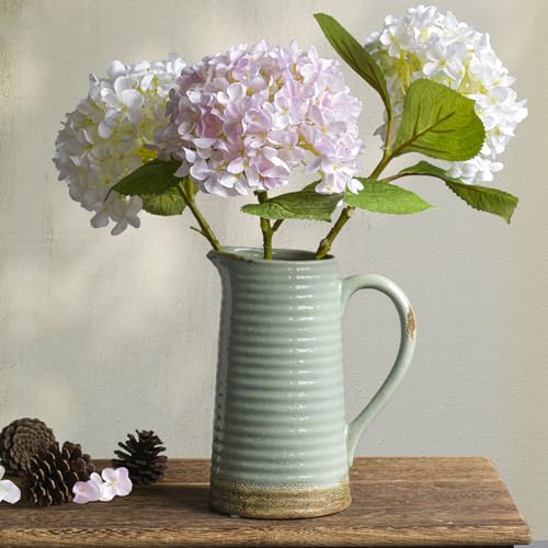 Quoowiit Ceramic Rustic Vase with Handle, Green Distressed Decorative Farmhouse Pitcher Vase for Home Decor Living Room Bedroom Kitchen Office Shelf Decor Centerpiece Table Decoration - color: 8.8 Inch Green Pitcher