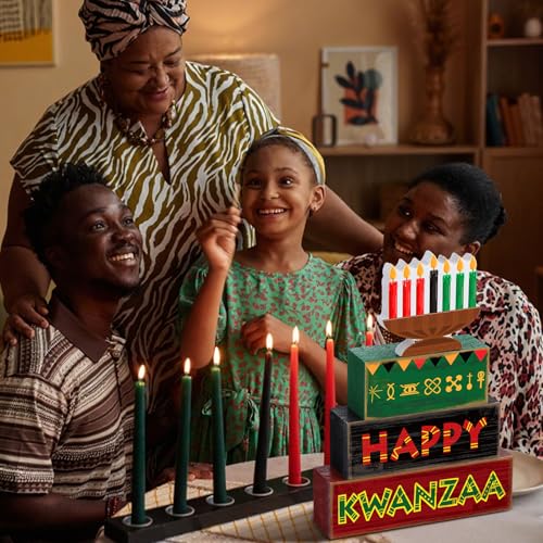 Yuntau 4 Pcs Kwanzaa Table Decorations Wood Block Sign Tiered Tray Decor - style: Candlestick