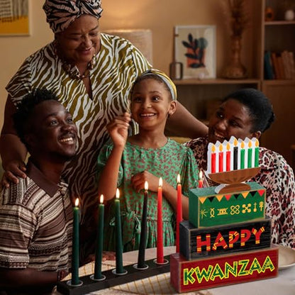 Yuntau 4 Pcs Kwanzaa Table Decorations Wood Block Sign Tiered Tray Decor - style: Candlestick