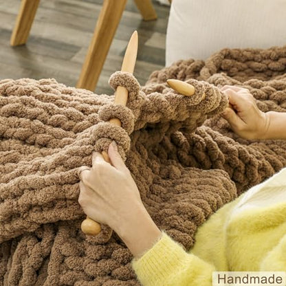 WESHIONGOO Chunky Knit Blanket Throw for Couch Bed 51"×63" Brown - color: Brown, size: 51"x63"(Large Size Throw)