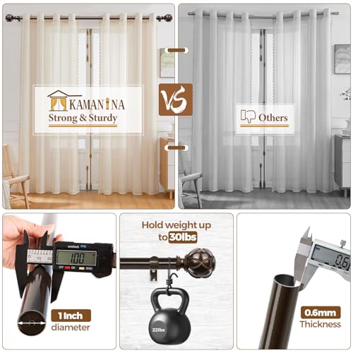 KAMANINA 1 Inch Curtain Rod 140 to 180 Inch, Extra Long Heavy Duty, Bronze - color: Antique Bronze, size: 140-180"