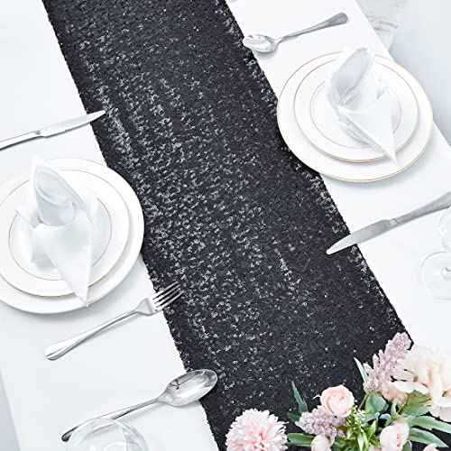 Pufogu 12 x 72 inches Black Sequin Table Runner, 2 Packs - color: Black